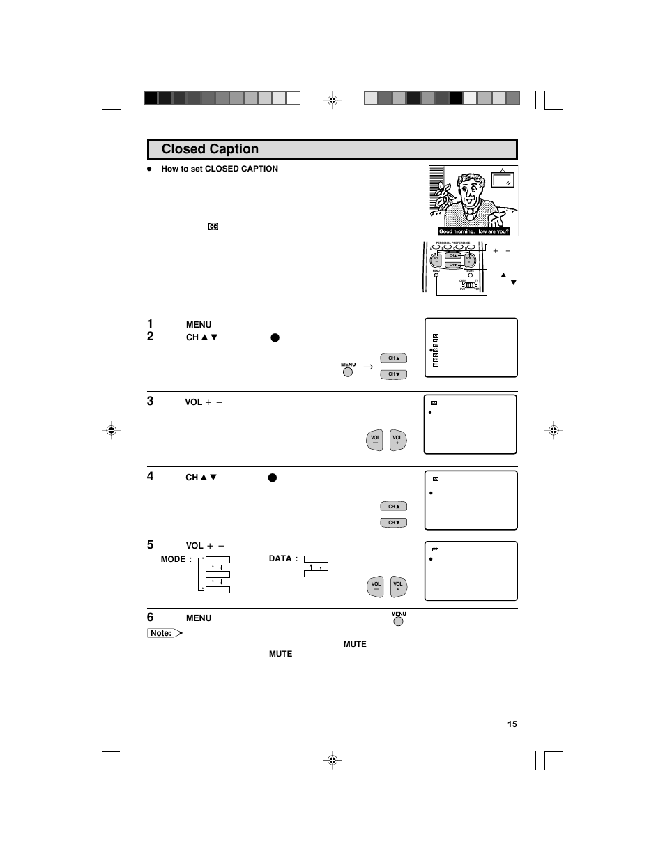 Closed caption | Sharp 32F543 User Manual | Page 15 / 47