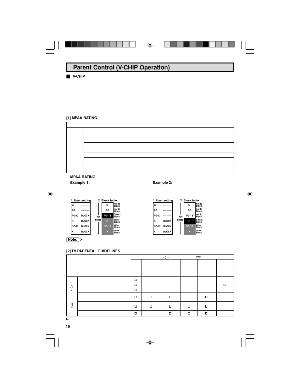 Parent control (v-chip operation) | Sharp 32F543 User Manual | Page 16 / 47