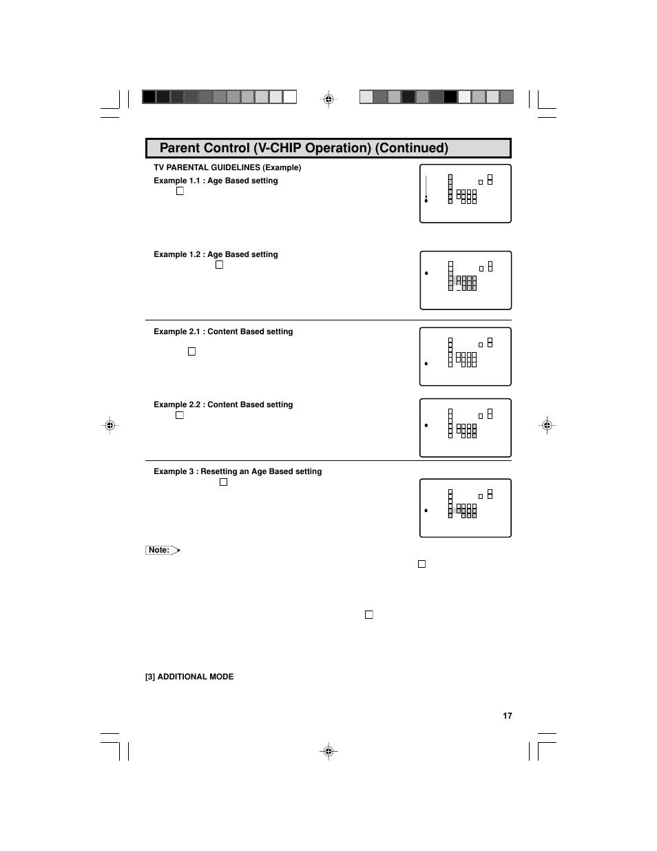 Parent control (v-chip operation) (continued) | Sharp 32F543 User Manual | Page 17 / 47