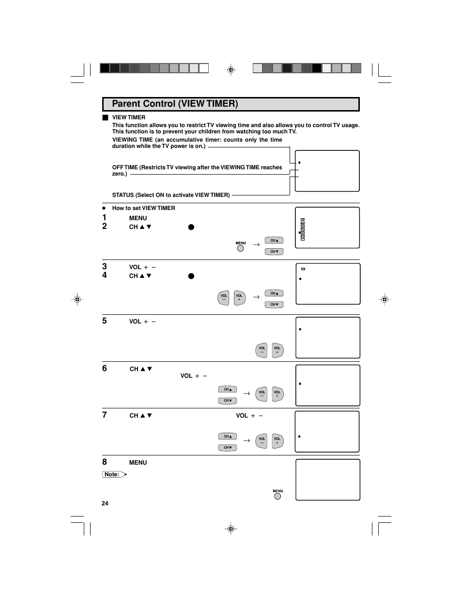 Parent control (view timer) | Sharp 32F543 User Manual | Page 24 / 47