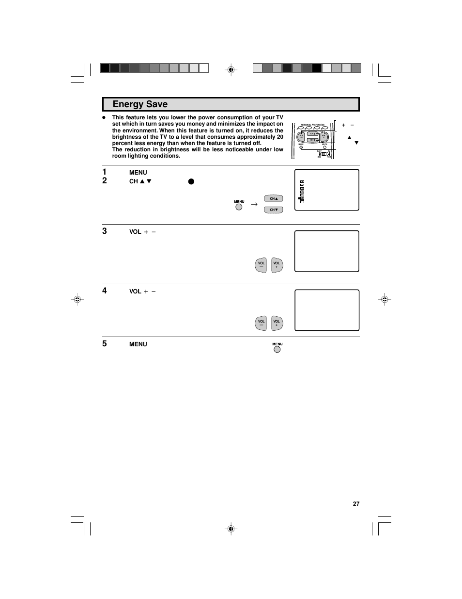 Energy save | Sharp 32F543 User Manual | Page 27 / 47