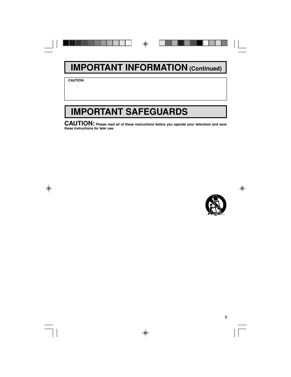 Important information, Important safeguards, Caution | Continued) | Sharp 32F543 User Manual | Page 3 / 47