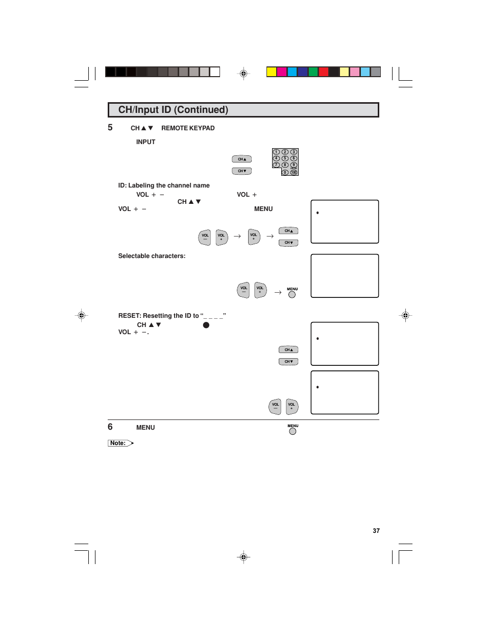 Ch/input id (continued) | Sharp 32F543 User Manual | Page 37 / 47