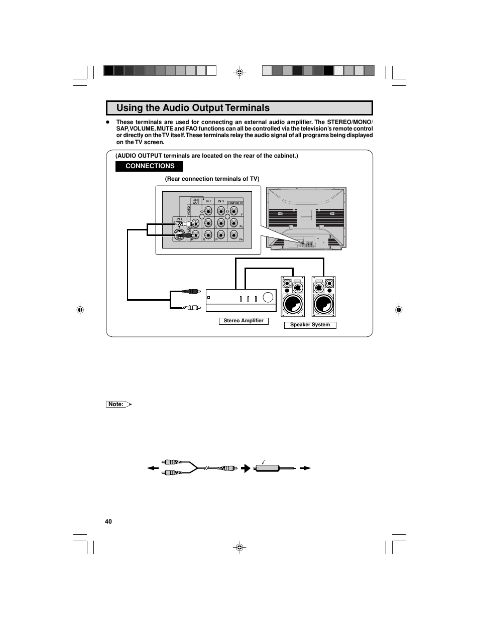 Using the audio output terminals | Sharp 32F543 User Manual | Page 40 / 47