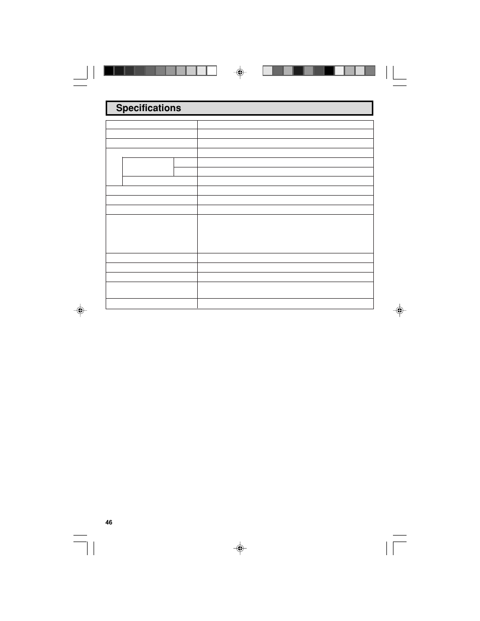 Specifications | Sharp 32F543 User Manual | Page 46 / 47