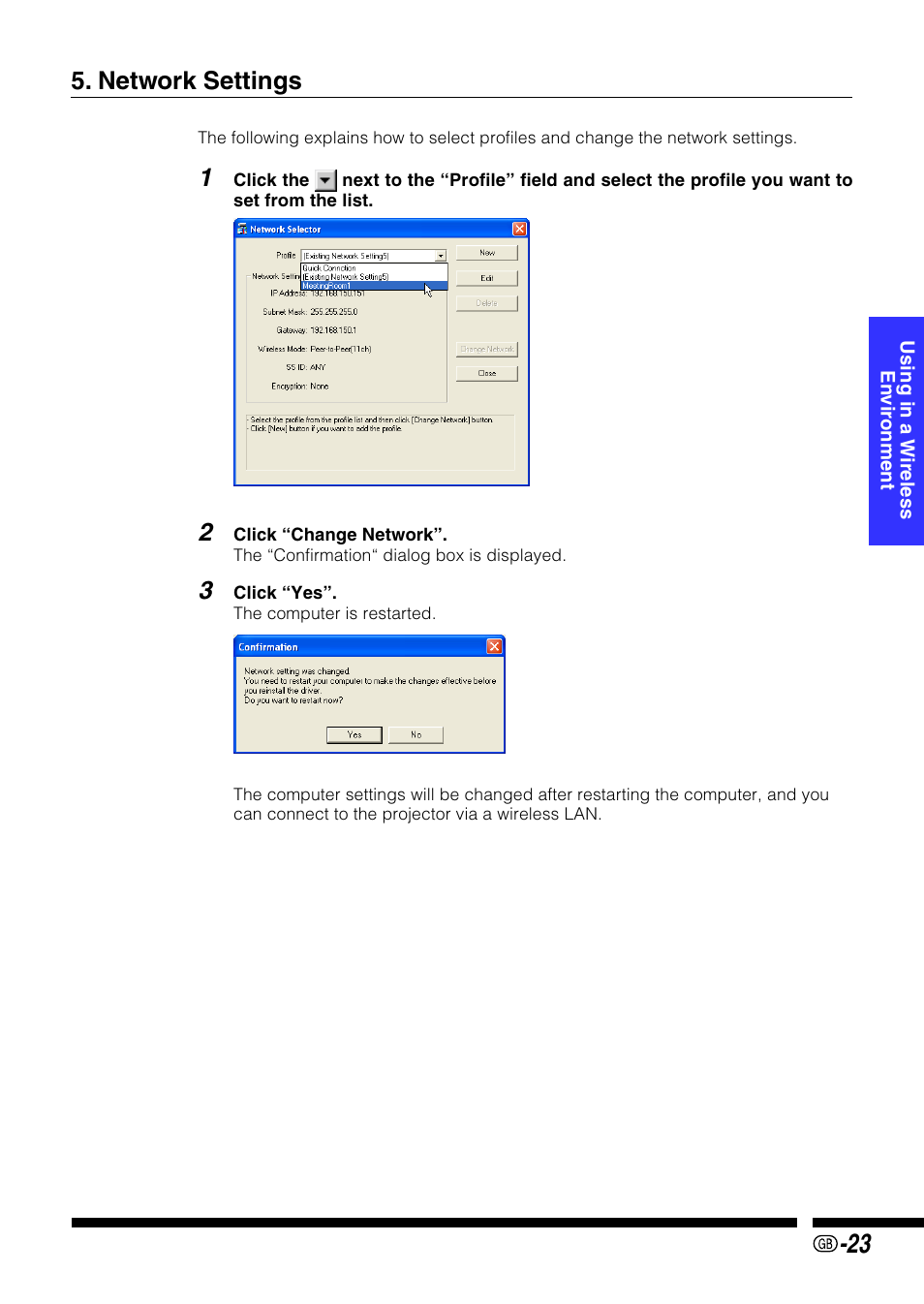 Network settings | Sharp PG-M25X User Manual | Page 23 / 62