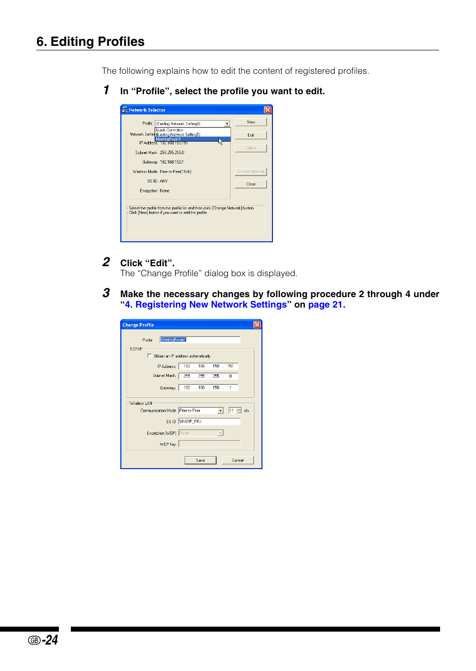 Editing profiles | Sharp PG-M25X User Manual | Page 24 / 62