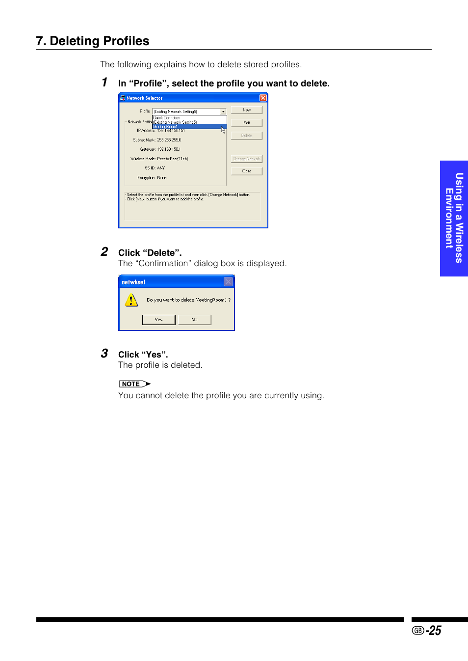 Deleting profiles | Sharp PG-M25X User Manual | Page 25 / 62