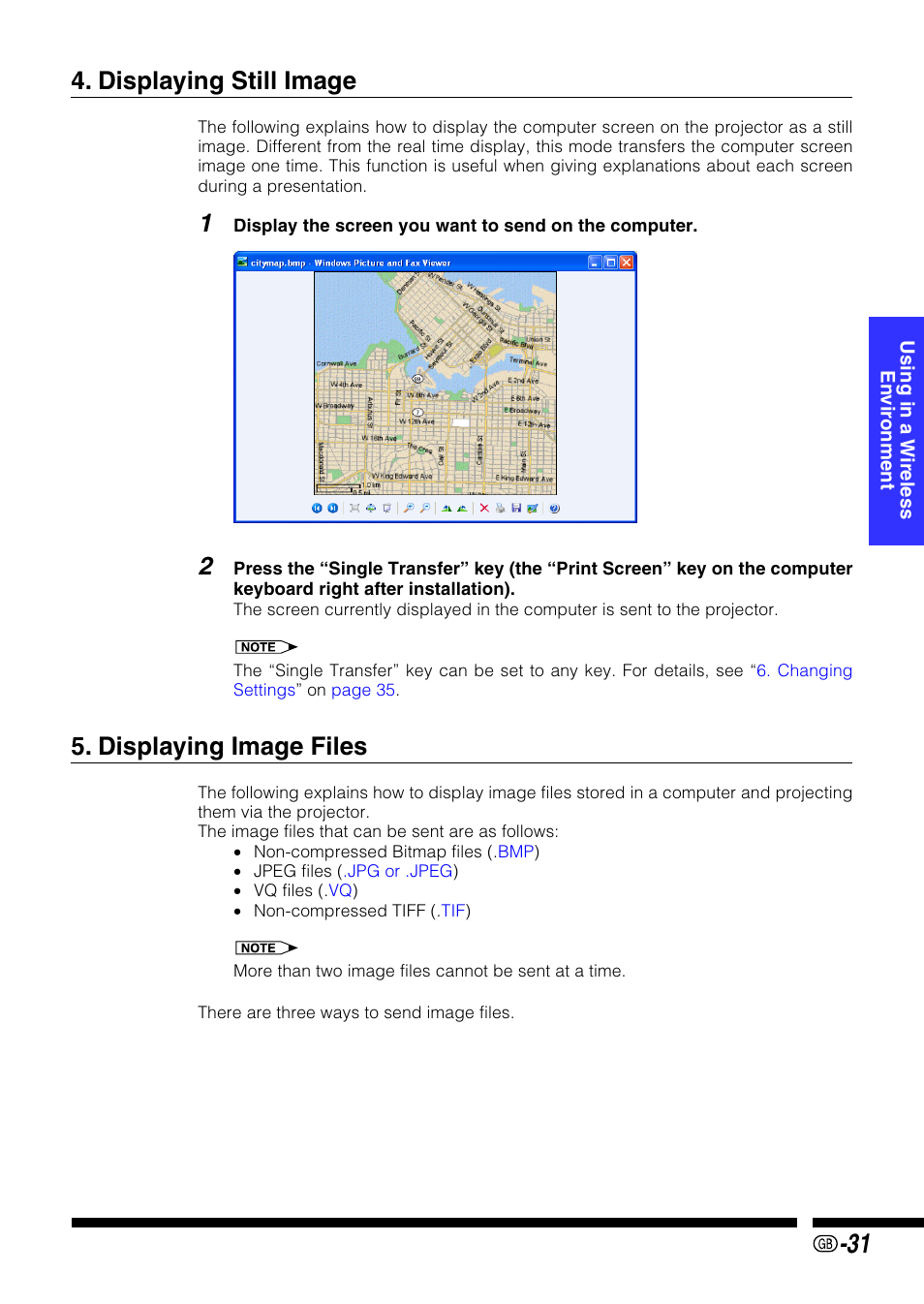 Displaying still image, Displaying image files, Displaying still image 5. displaying image files | Sharp PG-M25X User Manual | Page 31 / 62