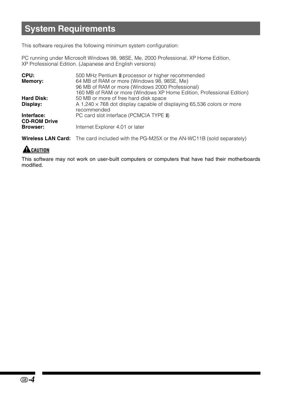 Installation, System requirements | Sharp PG-M25X User Manual | Page 4 / 62