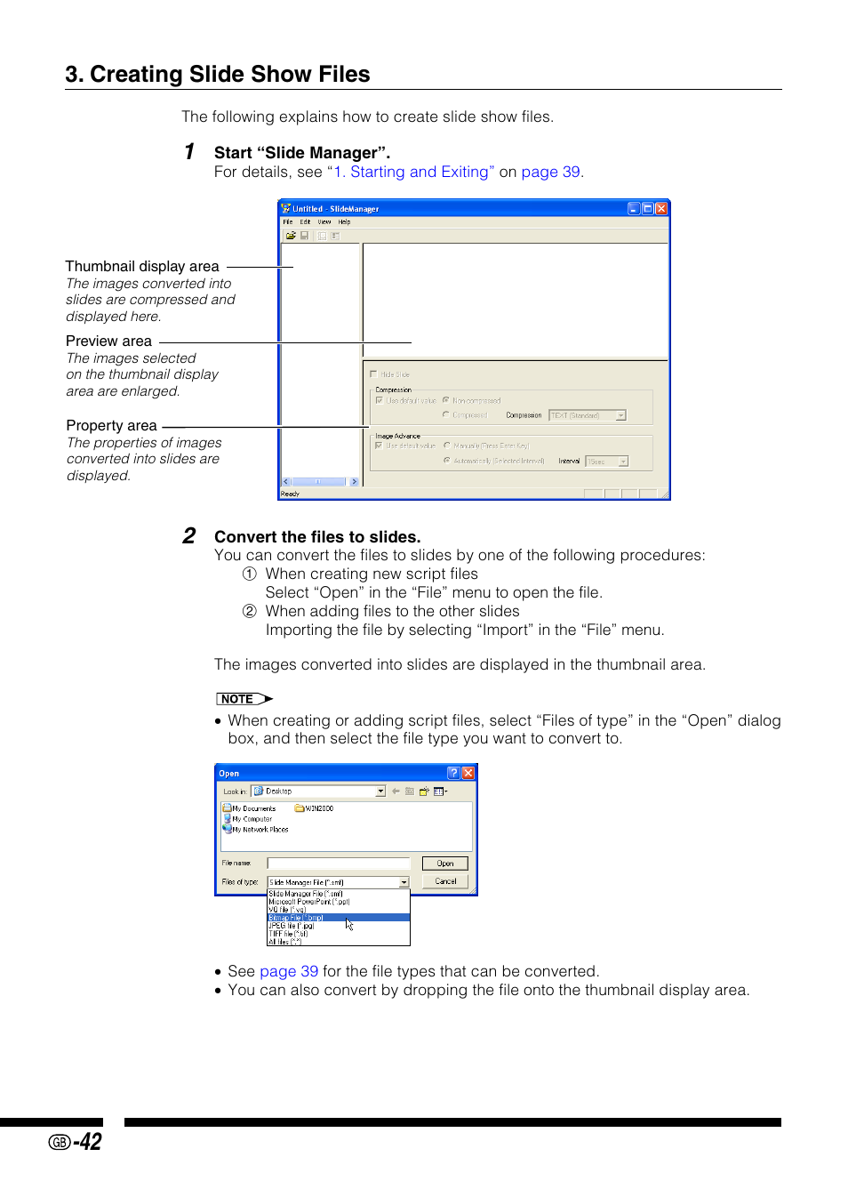 Creating slide show files | Sharp PG-M25X User Manual | Page 42 / 62