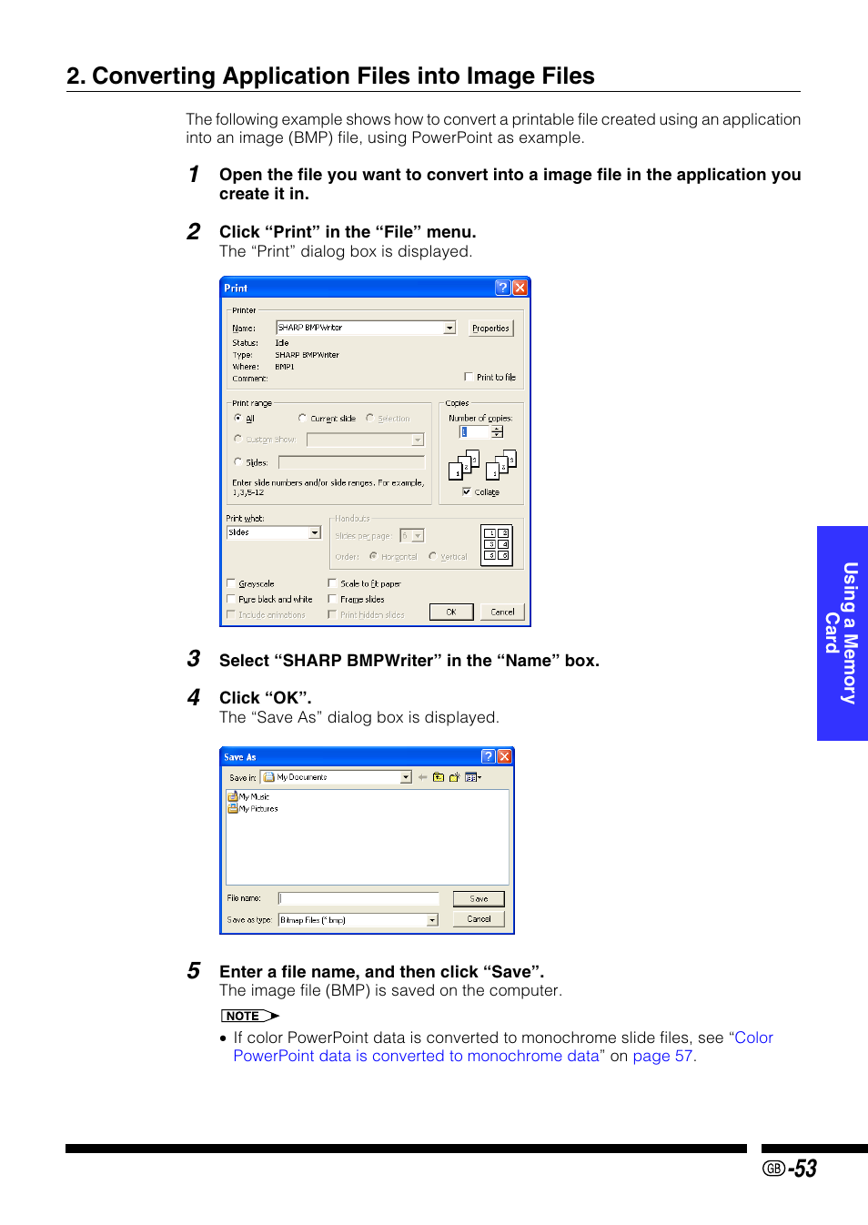 Converting application files into image files | Sharp PG-M25X User Manual | Page 53 / 62