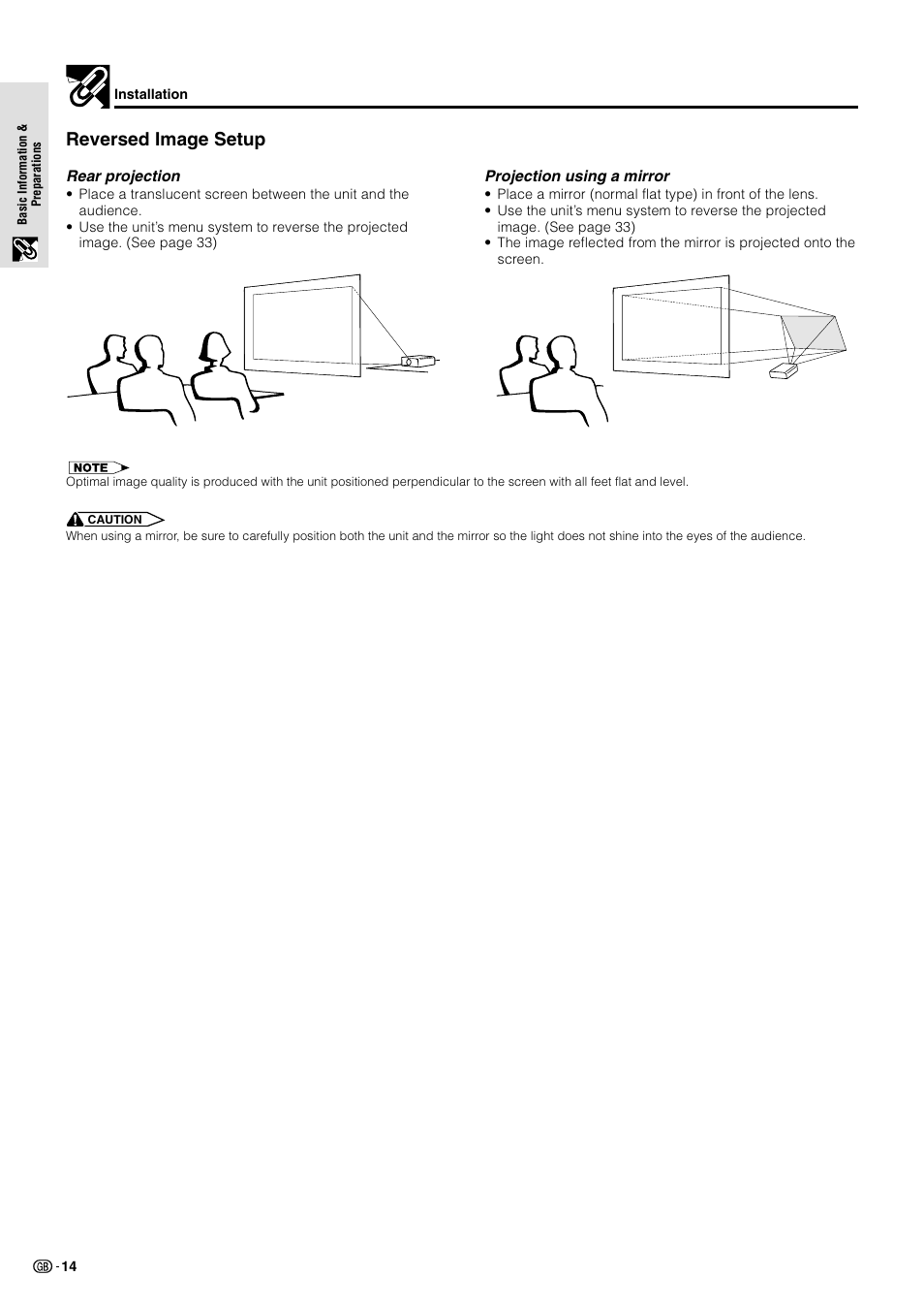Reversed image setup | Sharp PG-M10X User Manual | Page 16 / 49