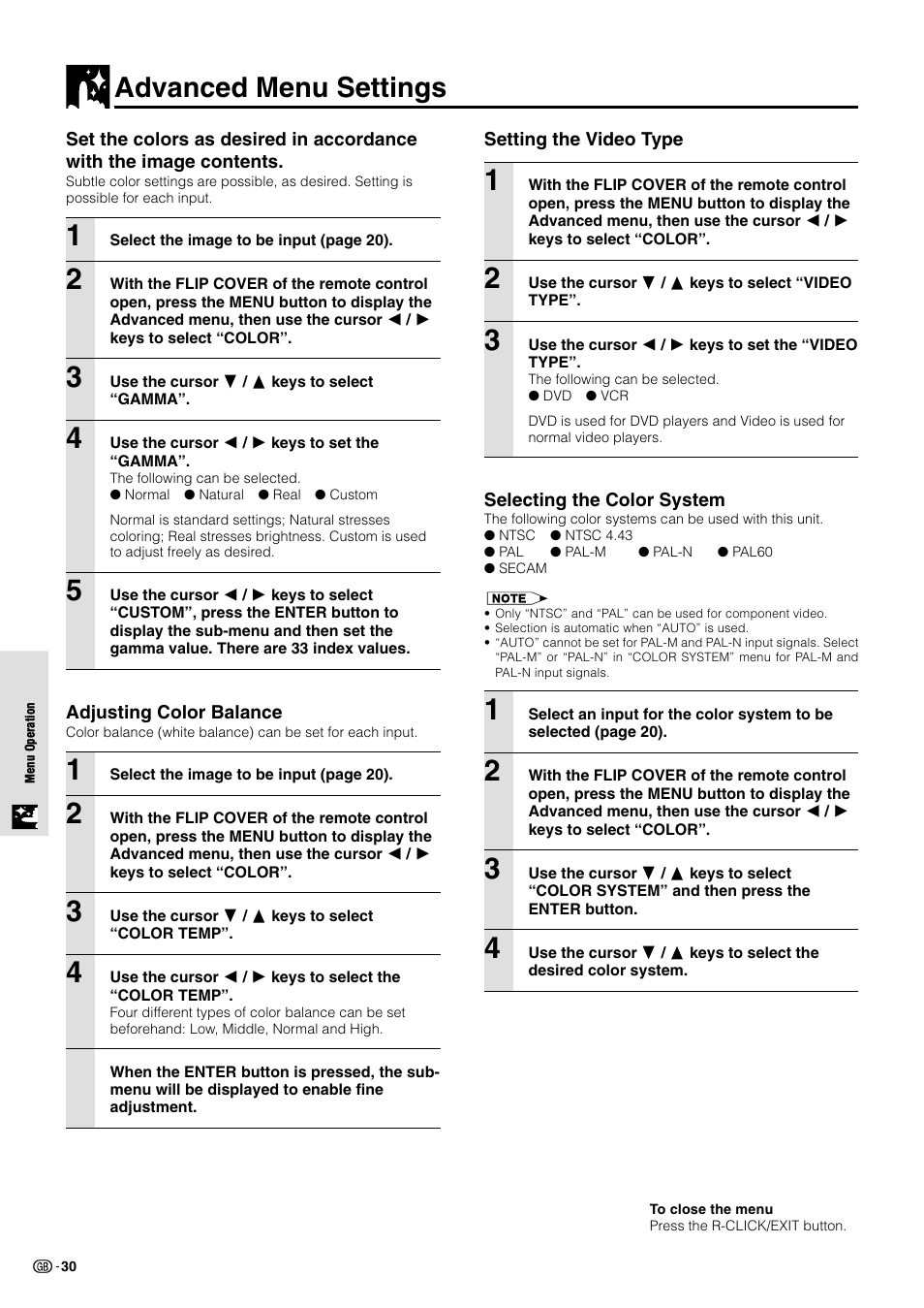 Advanced menu settings | Sharp PG-M10X User Manual | Page 32 / 49