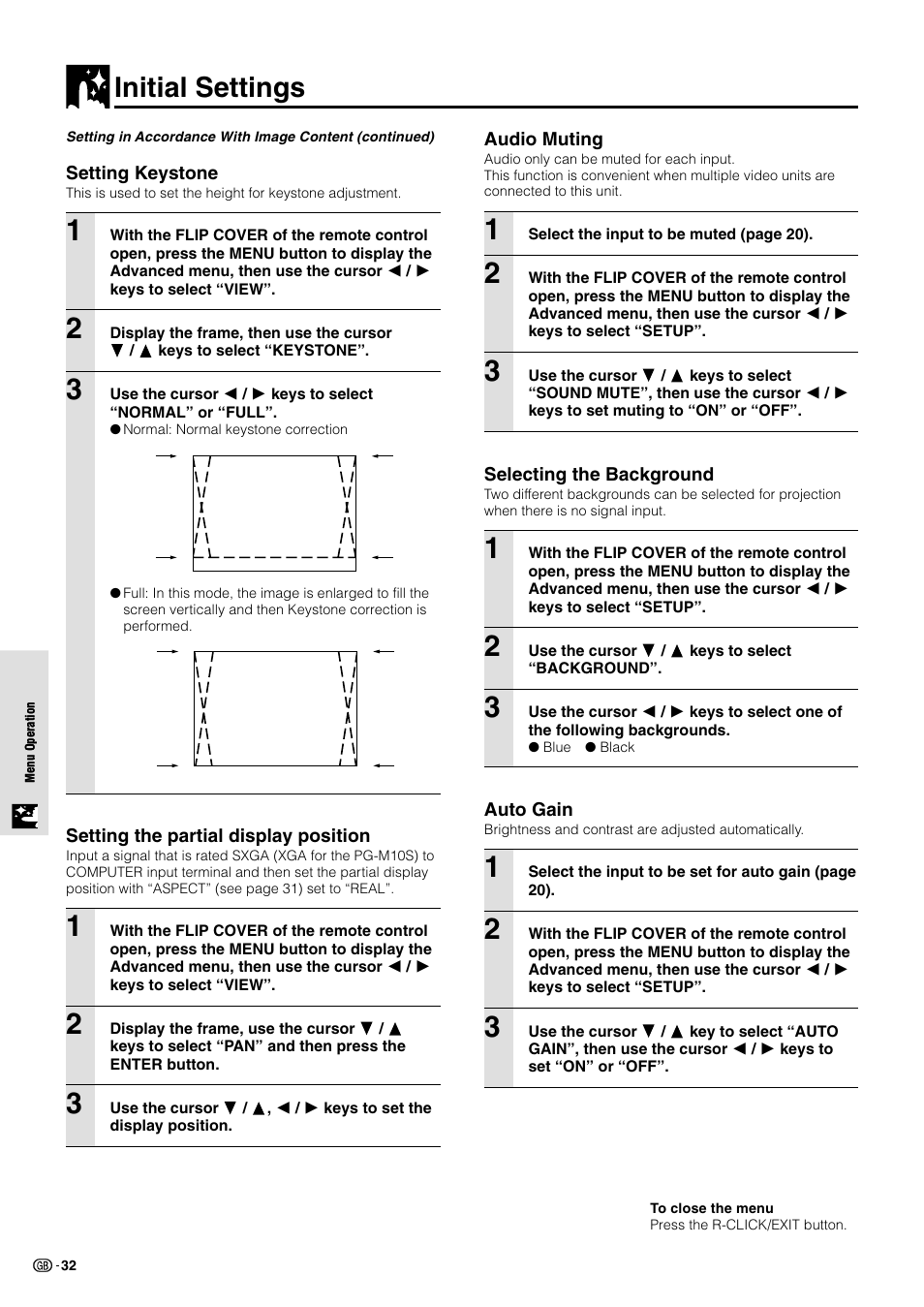 Initial settings | Sharp PG-M10X User Manual | Page 34 / 49