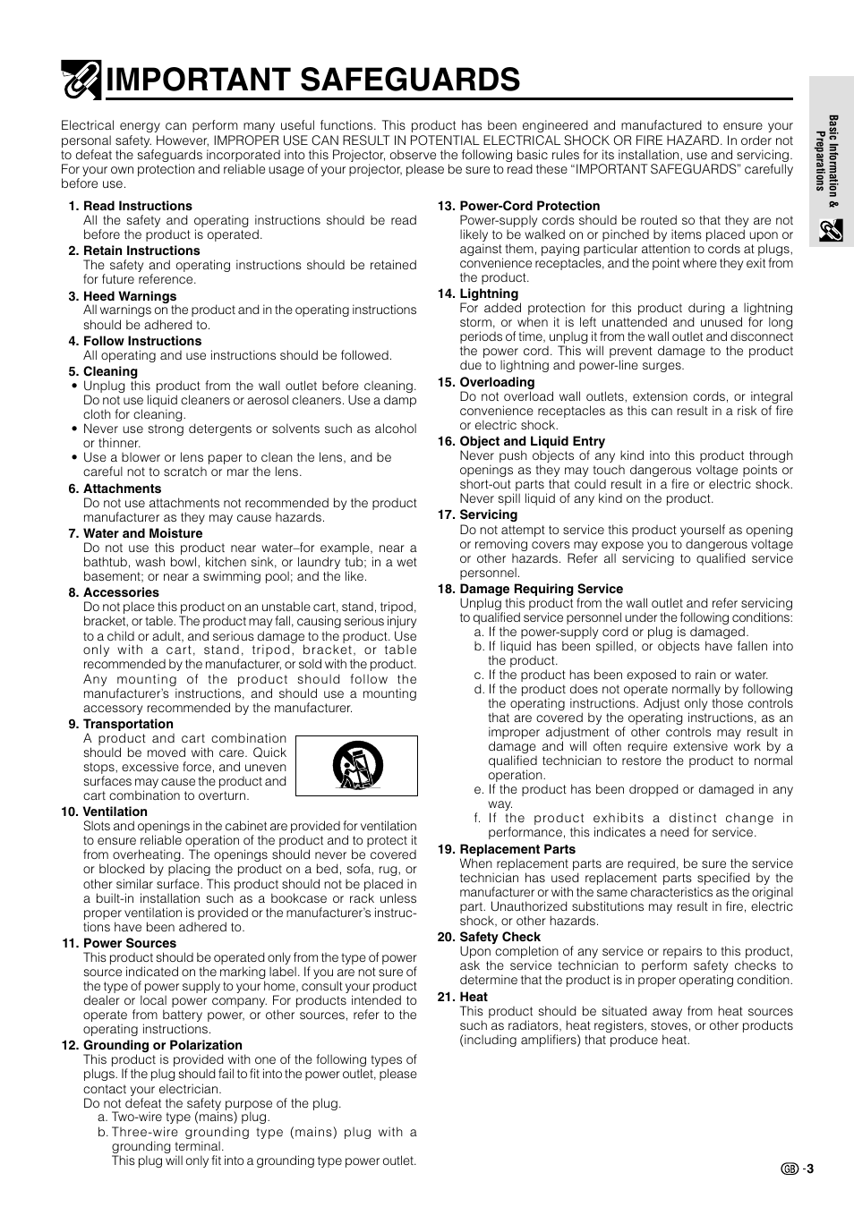 Important safeguards | Sharp PG-M10X User Manual | Page 5 / 49