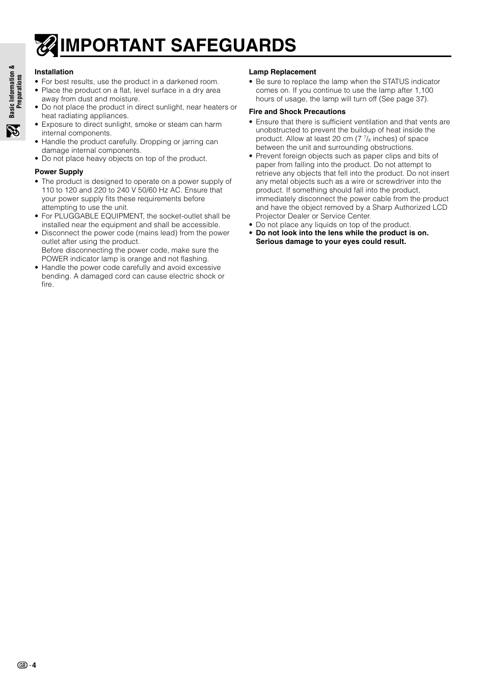 Important safeguards | Sharp PG-M10X User Manual | Page 6 / 49