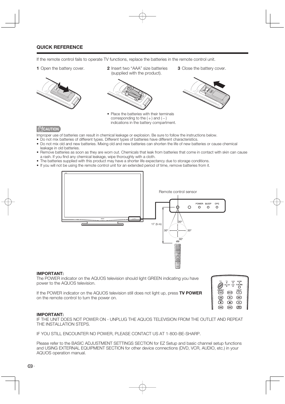 Quick reference | Sharp Aquos LC 65D64U User Manual | Page 10 / 70