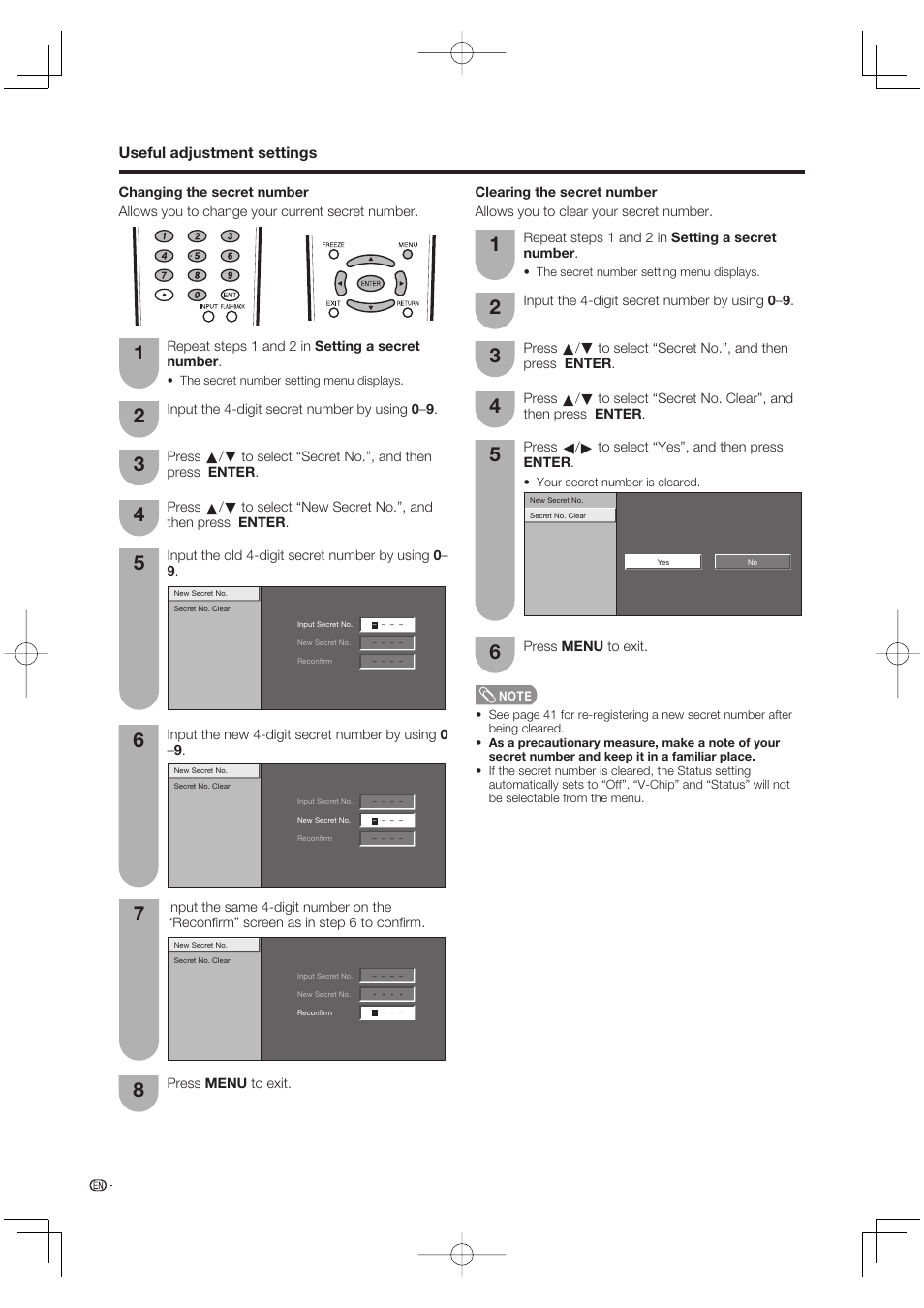 Useful adjustment settings | Sharp Aquos LC 65D64U User Manual | Page 44 / 70