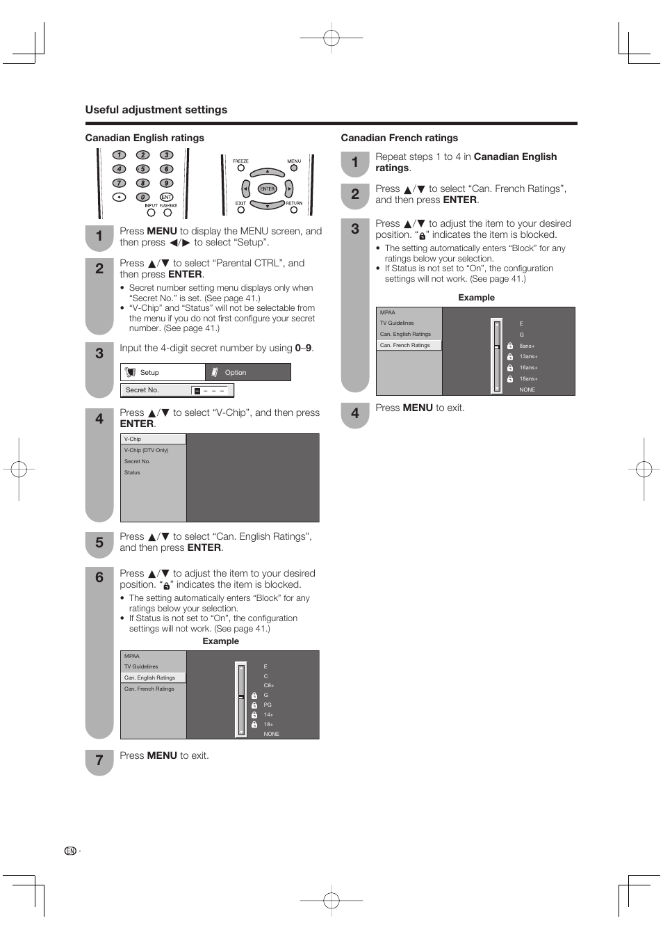 Useful adjustment settings | Sharp Aquos LC 65D64U User Manual | Page 48 / 70