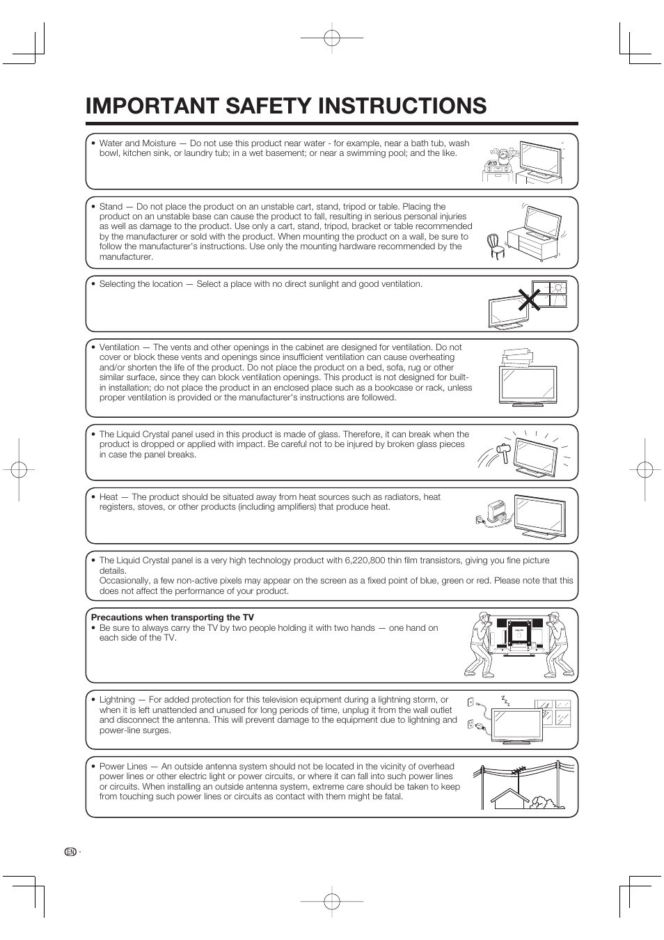Important safety instructions | Sharp Aquos LC 65D64U User Manual | Page 6 / 70