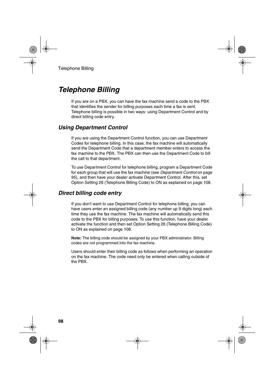 Telephone billing | Sharp FO-4400 User Manual | Page 100 / 140