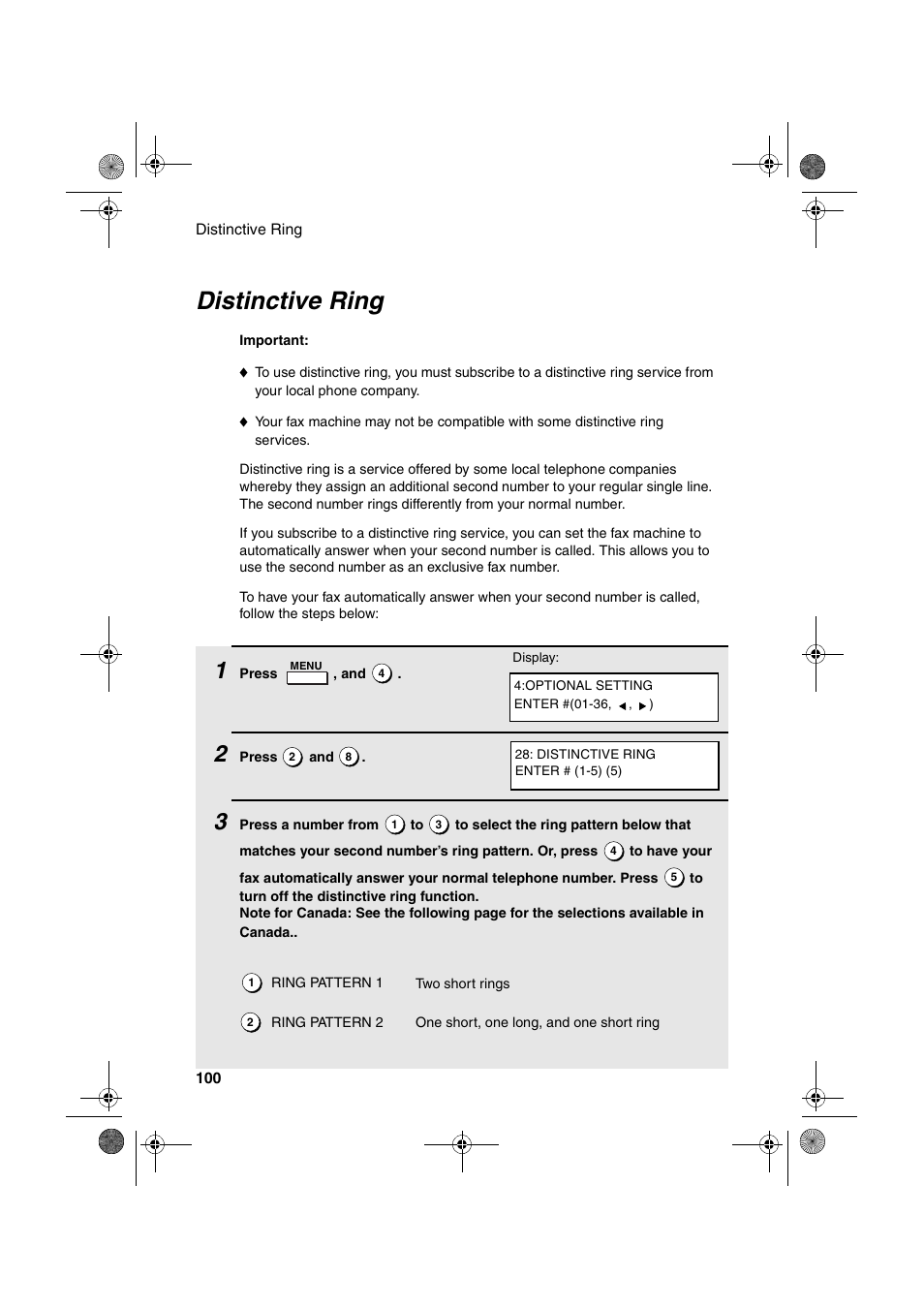 Distinctive ring | Sharp FO-4400 User Manual | Page 102 / 140