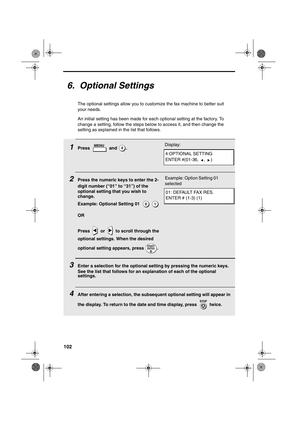 Optional settings | Sharp FO-4400 User Manual | Page 104 / 140