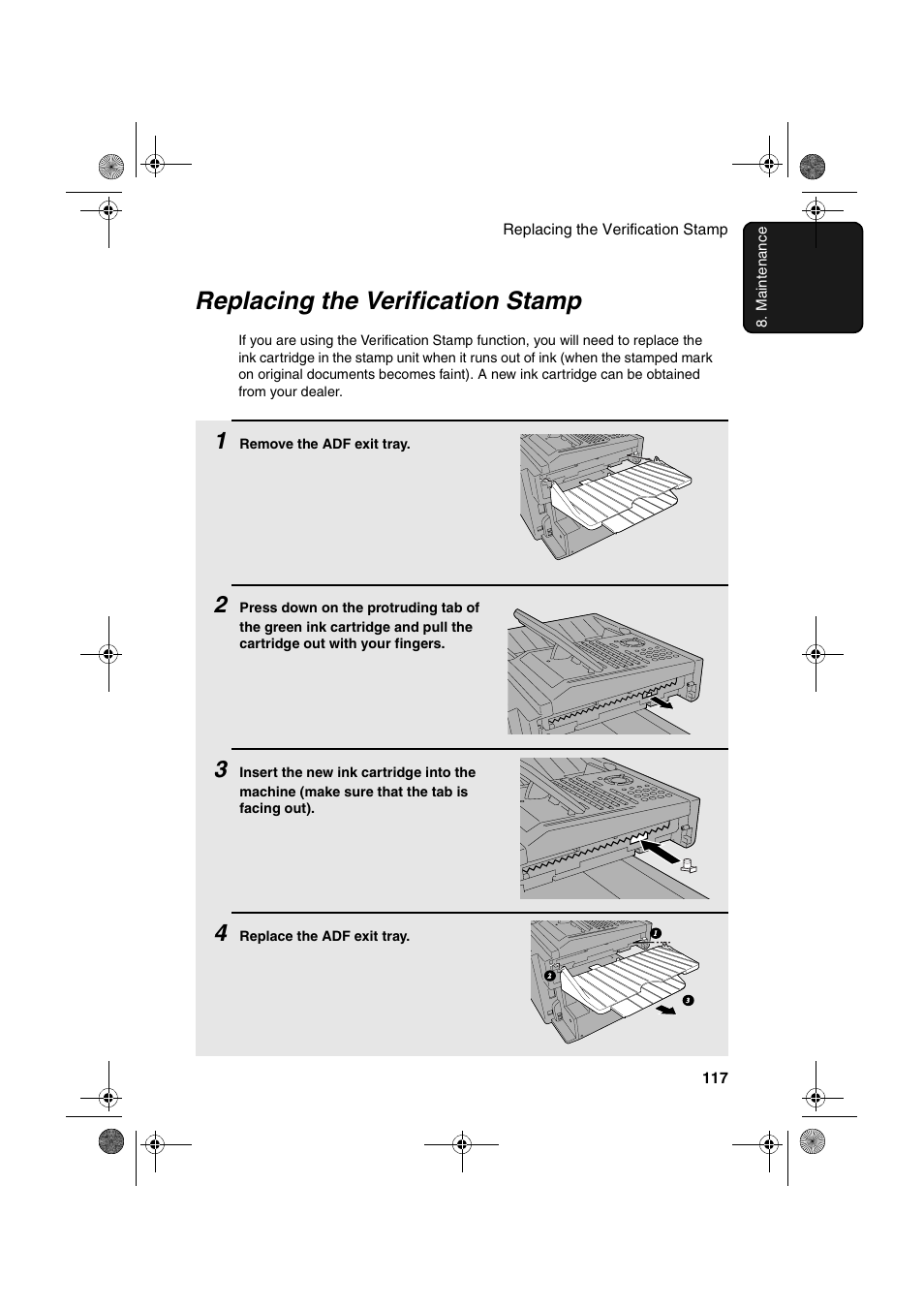 Replacing the verification stamp | Sharp FO-4400 User Manual | Page 119 / 140