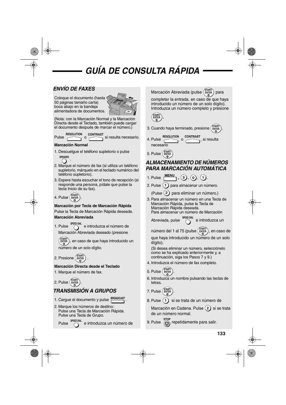 Guía de consulta rápida, Envío de faxes, Transmisión a grupos | Sharp FO-4400 User Manual | Page 135 / 140