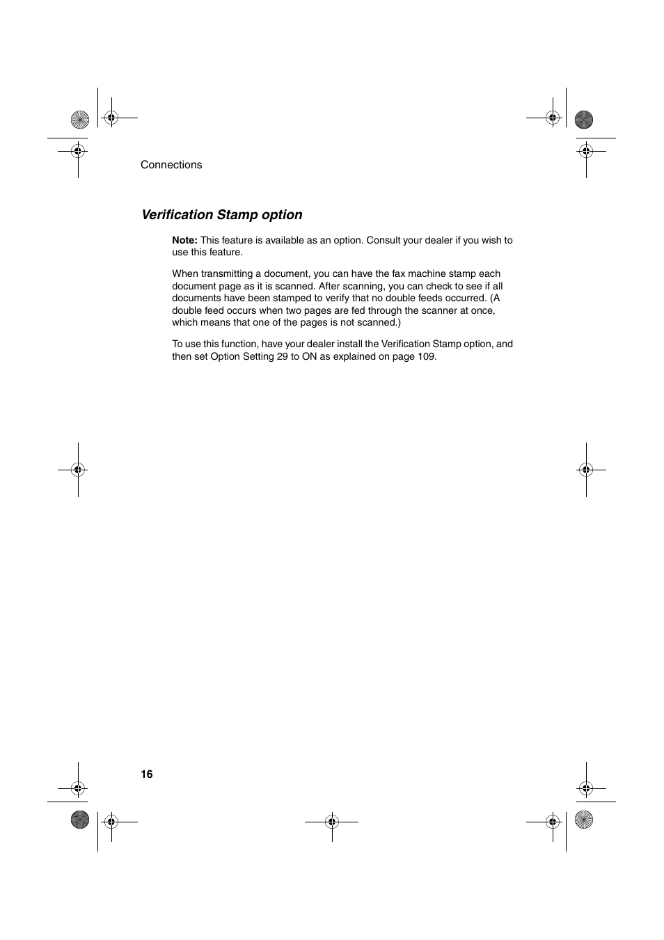 Verification stamp option | Sharp FO-4400 User Manual | Page 18 / 140