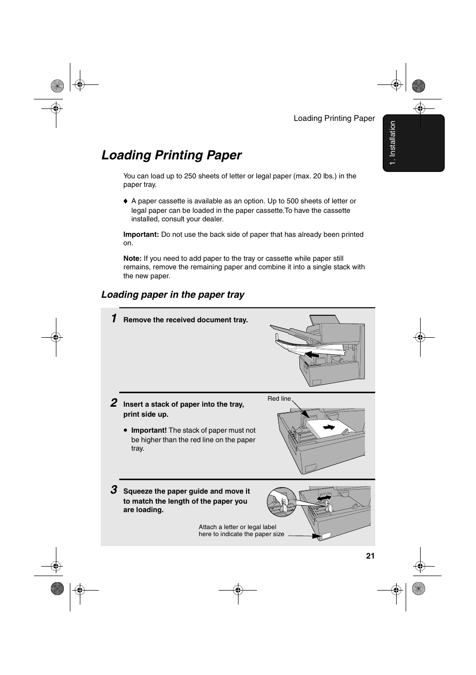 Loading printing paper | Sharp FO-4400 User Manual | Page 23 / 140