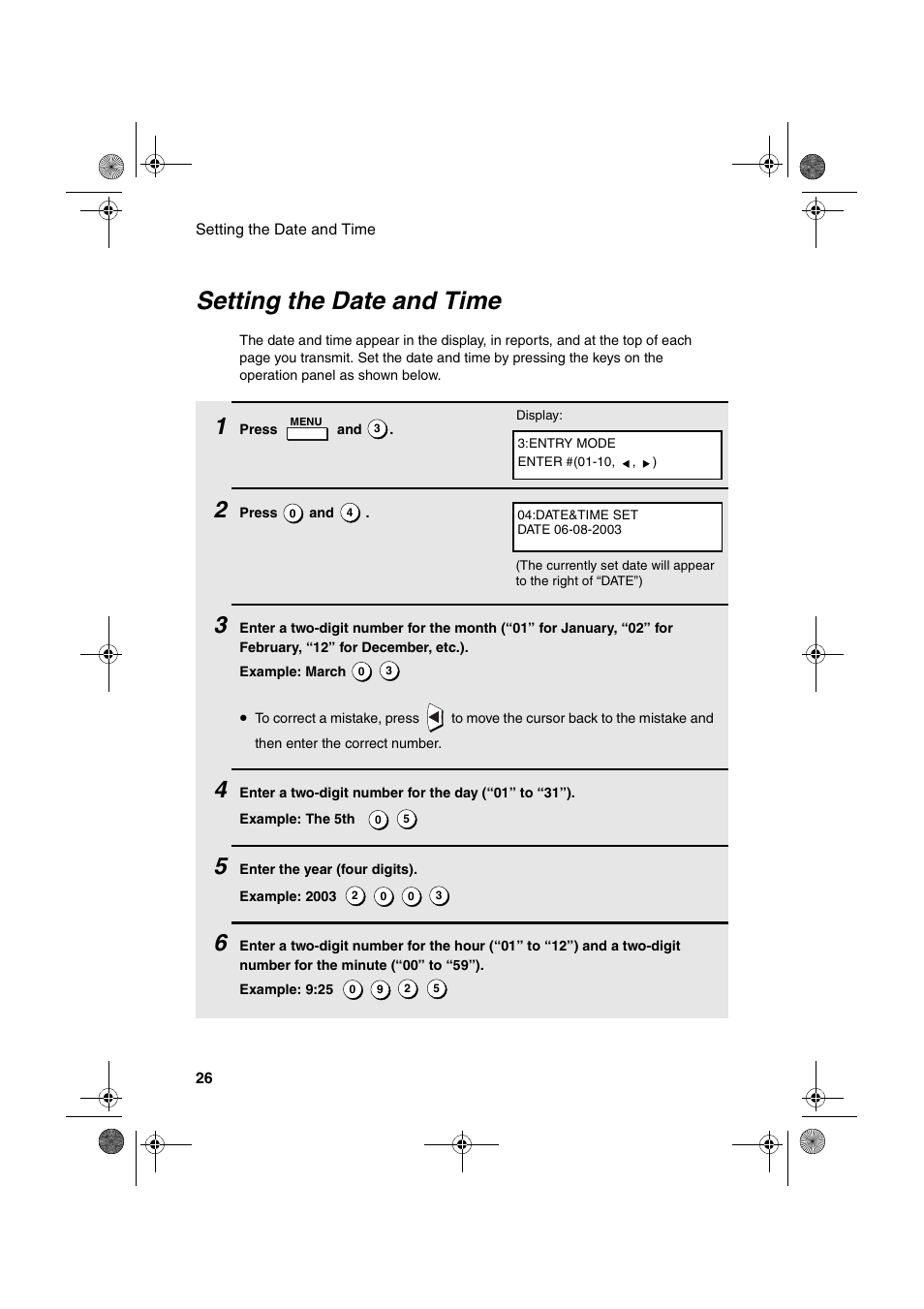 Setting the date and time | Sharp FO-4400 User Manual | Page 28 / 140