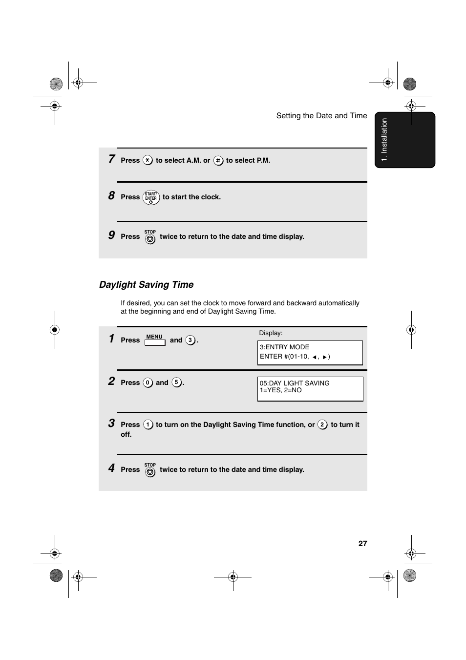 Daylight saving time | Sharp FO-4400 User Manual | Page 29 / 140