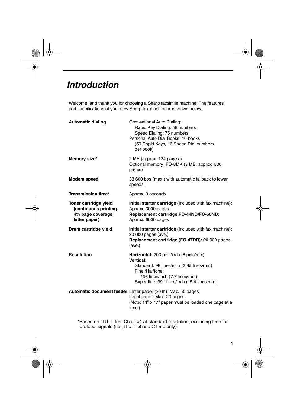 Introduction | Sharp FO-4400 User Manual | Page 3 / 140