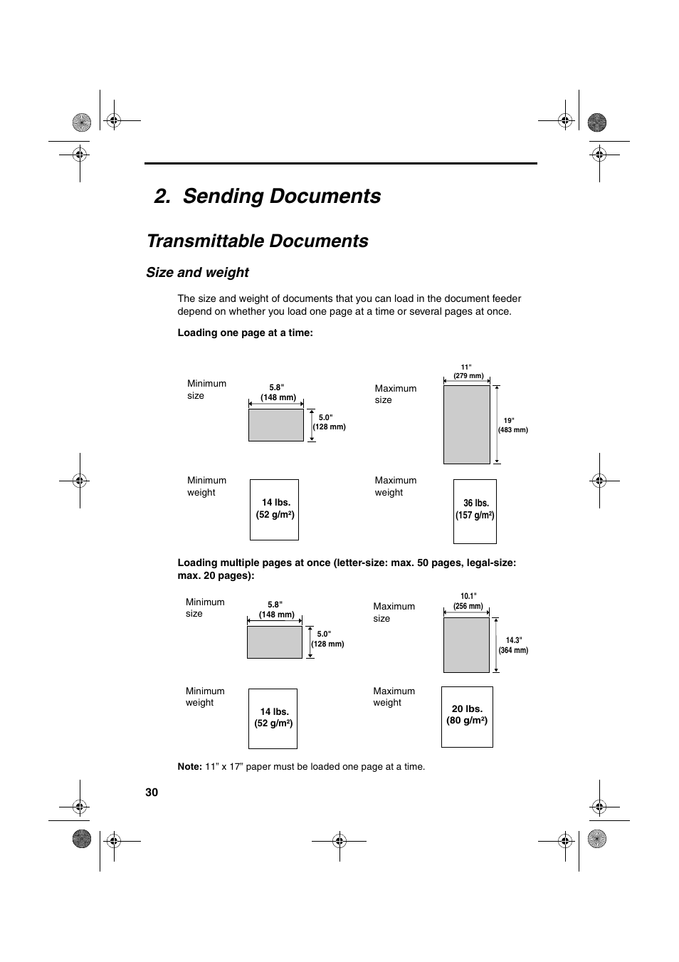 Sending documents, Transmittable documents, Size and weight | Sharp FO-4400 User Manual | Page 32 / 140