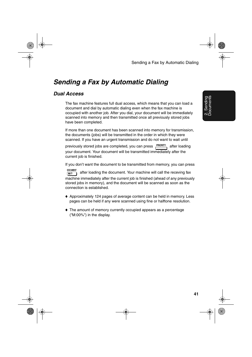 Sending a fax by automatic dialing, Dual access | Sharp FO-4400 User Manual | Page 43 / 140