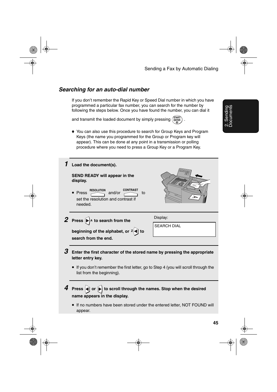 Searching for an auto-dial number | Sharp FO-4400 User Manual | Page 47 / 140