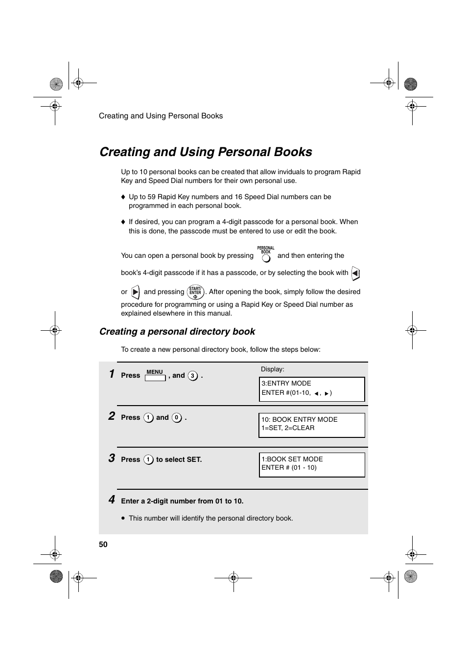 Creating and using personal books, Creating a personal directory book | Sharp FO-4400 User Manual | Page 52 / 140