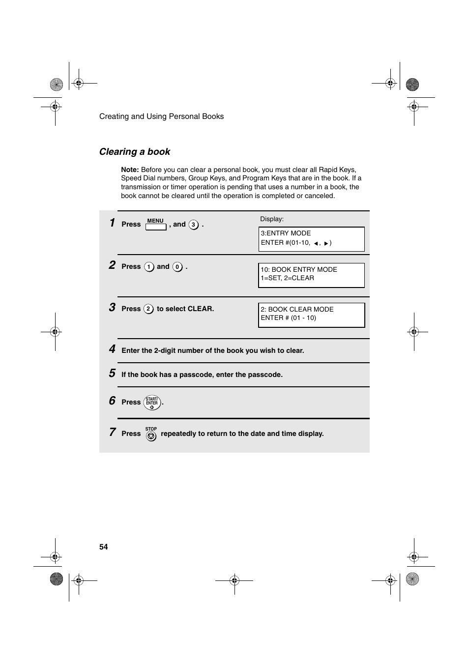 Clearing a book | Sharp FO-4400 User Manual | Page 56 / 140