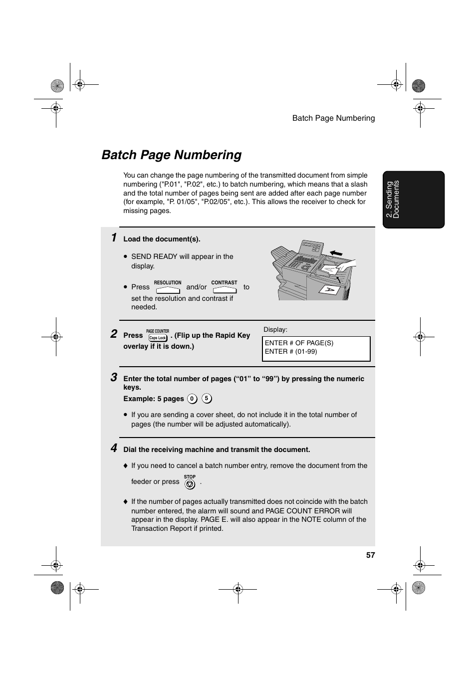 Batch page numbering | Sharp FO-4400 User Manual | Page 59 / 140