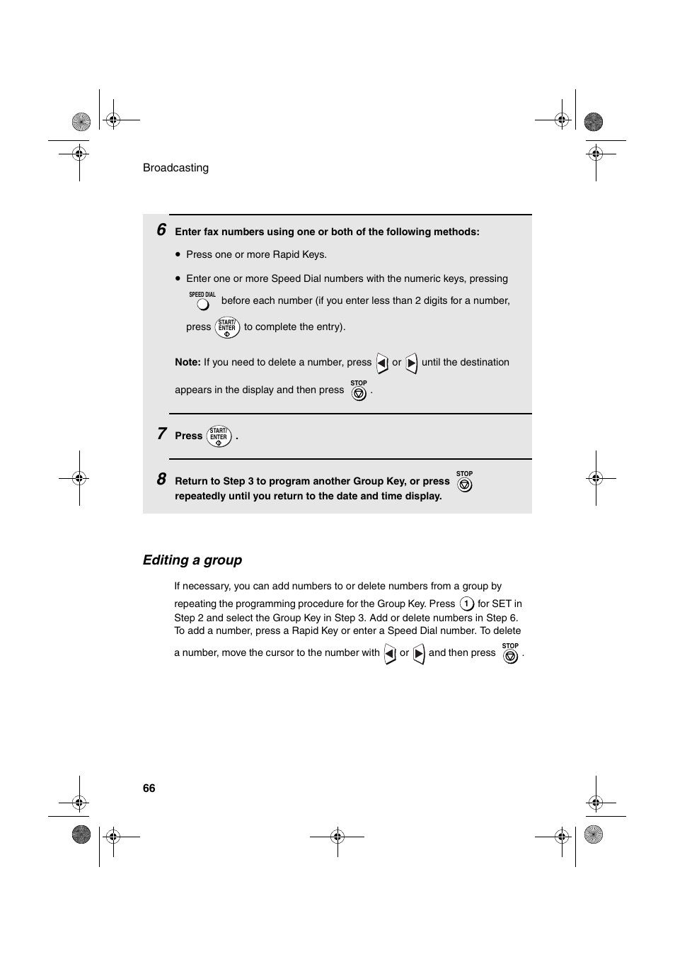 Editing a group | Sharp FO-4400 User Manual | Page 68 / 140