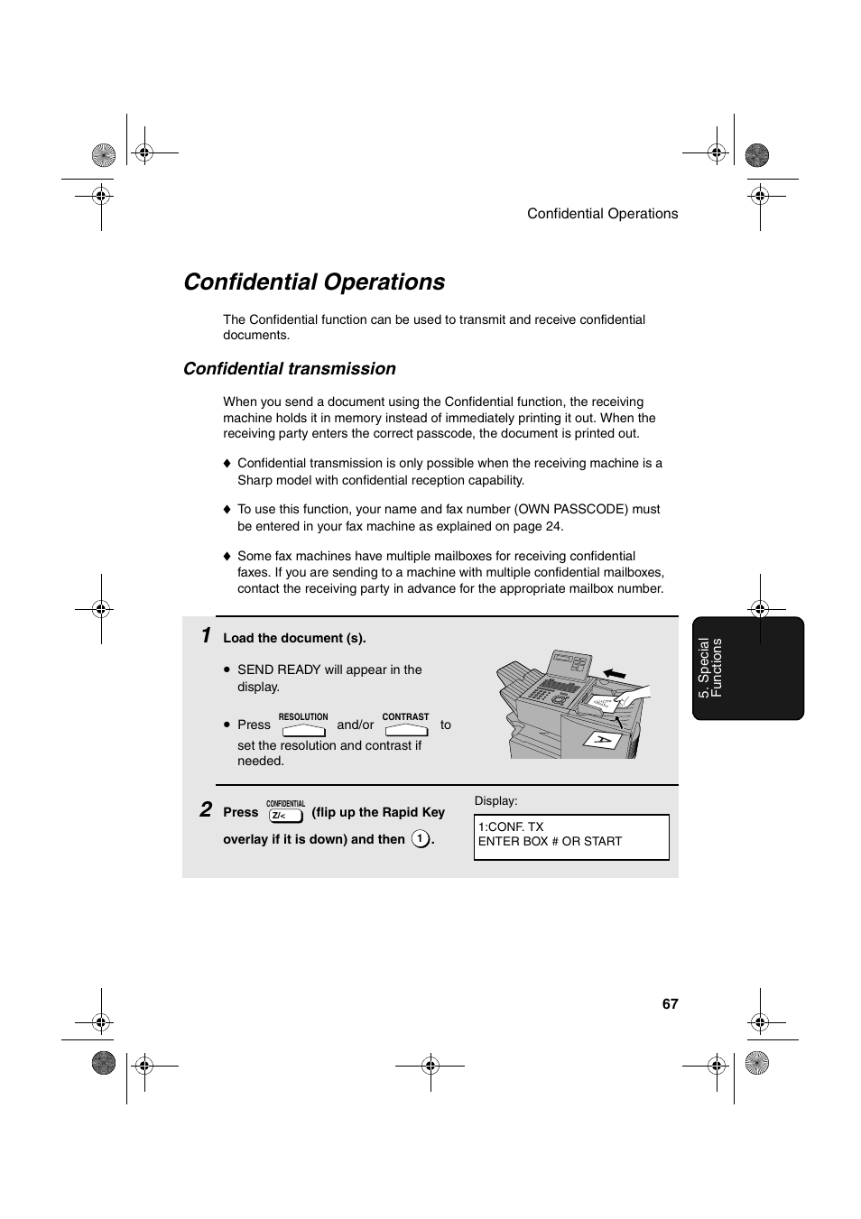 Confidential operations, Confidential transmission | Sharp FO-4400 User Manual | Page 69 / 140