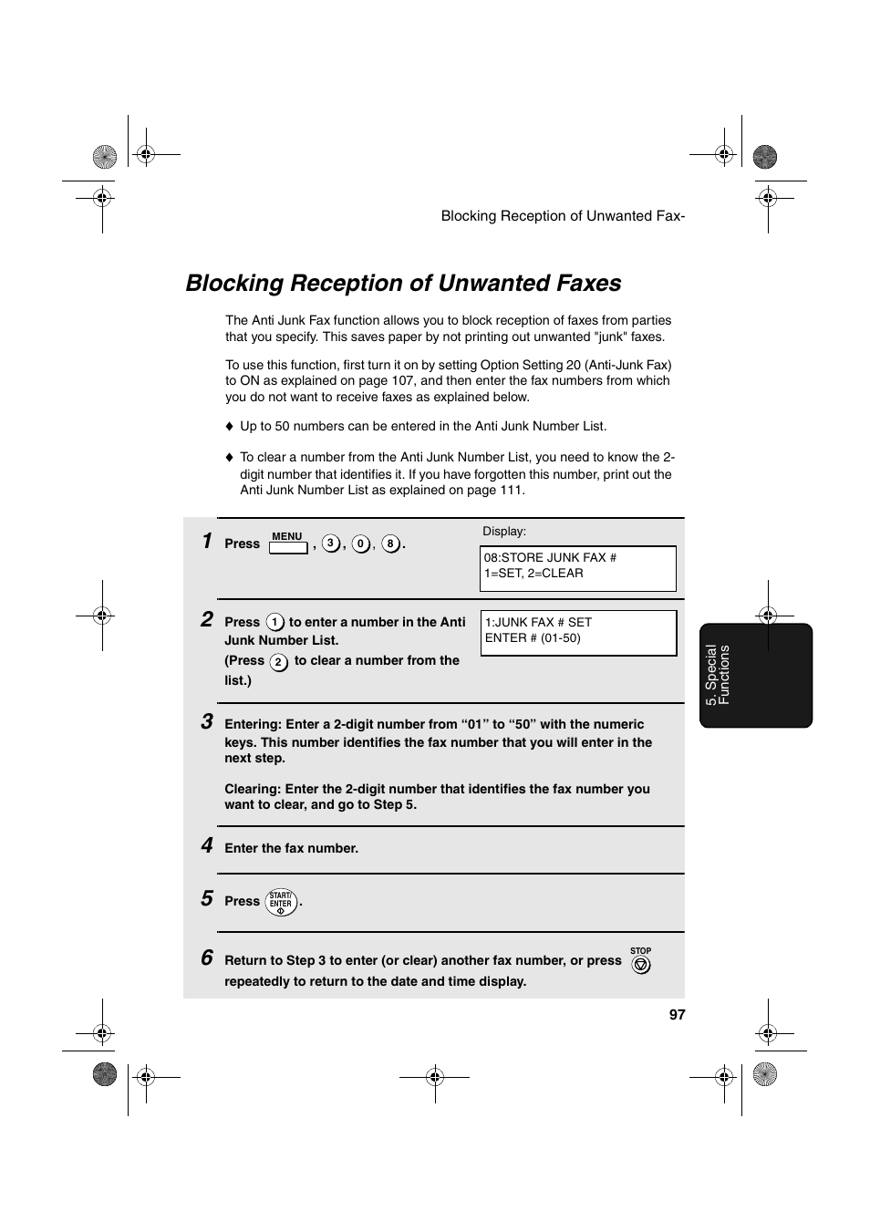 Blocking reception of unwanted faxes | Sharp FO-4400 User Manual | Page 99 / 140