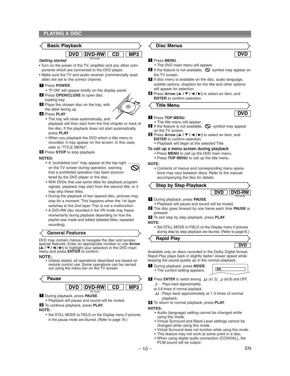 Mp3 cd dvd-rw dvd | Sharp DV-SL80U User Manual | Page 10 / 24