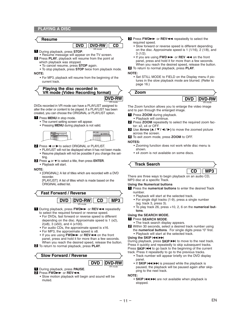 Mp3 cd dvd-rw dvd, Dvd-rw dvd, Mp3 cd | Dvd-rw | Sharp DV-SL80U User Manual | Page 11 / 24