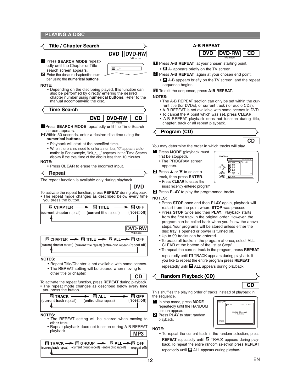 Cd dvd-rw dvd, Dvd-rw, Dvd-rw dvd | Sharp DV-SL80U User Manual | Page 12 / 24