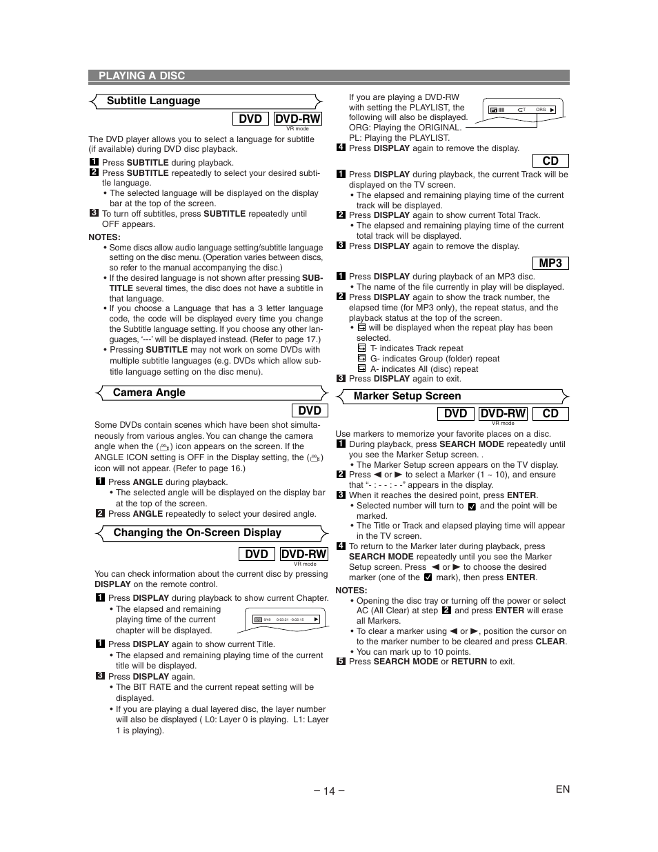 Cd dvd-rw dvd, Dvd-rw dvd | Sharp DV-SL80U User Manual | Page 14 / 24