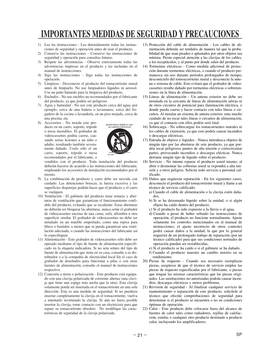 Importantes medidas de seguridad y precauciones | Sharp DV-SL80U User Manual | Page 21 / 24