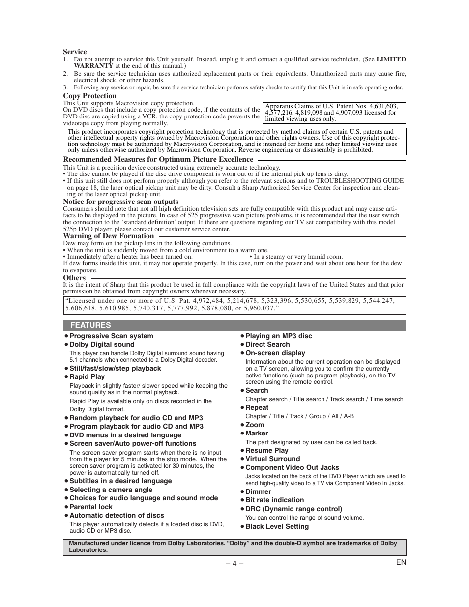 Sharp DV-SL80U User Manual | Page 4 / 24